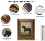 Vintage Gold Framed Horse Wall Art Horse and Dog Canvas Wall Decor Retro Rustic Farmhouse Animal Picture Rustic Horses Poster Artwork for Home Living Bedroom Farmhouse Hallway 9x11in