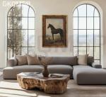 Vintage Gold Framed Horse Wall Art Horse and Dog Canvas Wall Decor Retro Rustic Farmhouse Animal Picture Rustic Horses Poster Artwork for Home Living Bedroom Farmhouse Hallway 9x11in