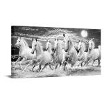 iKNOW FOTO Large Black and White Running Horses Wall Art Canvas Prints Modern 7 White Horses with Full Moon Picture Animal Paintings on Canvas Artwork for Walls 20x40 Inches