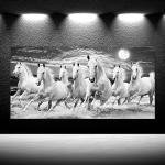 iKNOW FOTO Large Black and White Running Horses Wall Art Canvas Prints Modern 7 White Horses with Full Moon Picture Animal Paintings on Canvas Artwork for Walls 20x40 Inches