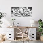 iKNOW FOTO Large Black and White Running Horses Wall Art Canvas Prints Modern 7 White Horses with Full Moon Picture Animal Paintings on Canvas Artwork for Walls 20x40 Inches