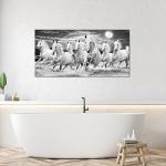 iKNOW FOTO Large Black and White Running Horses Wall Art Canvas Prints Modern 7 White Horses with Full Moon Picture Animal Paintings on Canvas Artwork for Walls 20x40 Inches