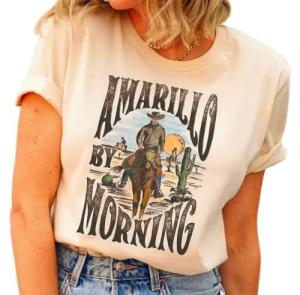 Women Amarillo by Morning Shirt Western Cowboy Country Music T-Shirt Cowgirl Gift Graphic Tee(S,Apricot)