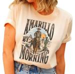 Women Amarillo by Morning Shirt Western Cowboy Country Music T-Shirt Cowgirl Gift Graphic Tee(S,Apricot)