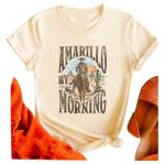 Women Amarillo by Morning Shirt Western Cowboy Country Music T-Shirt Cowgirl Gift Graphic Tee(S,Apricot)