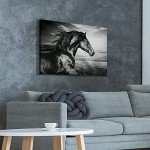 ARTISTIC PATH Horse Picture Animal Art Prints: Wild Black Stallion Graphic Artwork on Canvas for Walls (36" W x 24" H,Multi-Sized)