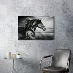 ARTISTIC PATH Horse Picture Animal Art Prints: Wild Black Stallion Graphic Artwork on Canvas for Walls (36" W x 24" H,Multi-Sized)