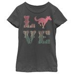 LOST GODS Girl's Horse Retro Love Text T-Shirt - Black - Large