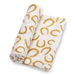 LollyBanks Muslin Swaddle Blankets for Boys, Large 47 x 47 Inches Swaddles for Newborns, 100% Cotton Breathable and Lightweight Baby Blanket, Baby Essentials, Registry (Cowboy and Horseshoe 2 Pack)