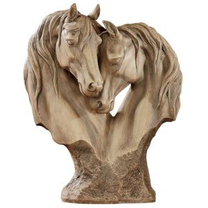 Touch of Class Loving Horses Table Sculpture Tan - Light Brown - Made of Resin - Display Decor for Horse Lovers Bedroom, Living Room - Animal Head Bust Statues - Nuzzling Equine
