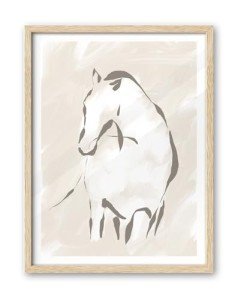 iHery Natural OAK Wood Abstract Boho Horse Drawing Framed Wall Art, 12x16 in Minimalist Animal One Line Sketch Canvas Wall Decor,Modernist Neutral Earth Tones Set of 1 Bedroom Living Room Bathroom