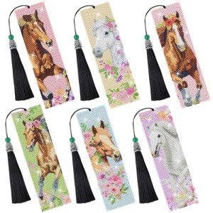 Sitsink Diamond Horse Art Kits - 6 Pc Diamond Painting Bookmarks with Tassels, Acrylic Book Markers for Adults, Horse Lover Gifts