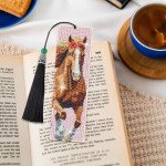 Sitsink Diamond Horse Art Kits - 6 Pc Diamond Painting Bookmarks with Tassels, Acrylic Book Markers for Adults, Horse Lover Gifts