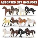 Liberty Imports 12 Pcs Deluxe Plastic Horse Figure Toy Set for Kids - Realistic Miniature Toy Pony Figurines Bulk Animal Variety Cake Toppers Gift Pack