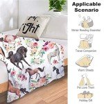 Horse Blanket for Girls Beautiful Horse with Wreath Throw Blanket, Ultra Soft Warm Fleece Blanket for Couch Bedding Living Room, Horse Gifts Flannel Blanket for Women 40"x50"
