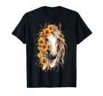 Just a girl who loves horses Co. Sunflower Horse Portrait CowGirl Equestrian Horseback Riding T-Shirt