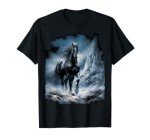 Beautiful black Horse running through the snow T-Shirt