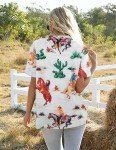 Western Shirts Women Cowgirl Shirt: Vintage Western Rodeo Tshirt Cactus Horse Graphic Tees Short Sleeve Tops