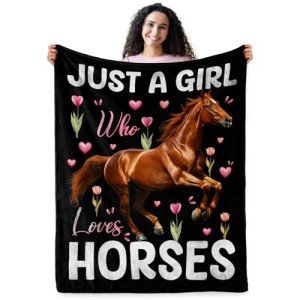 Levens Horse Blanket Gift for Girls, Just A Girl Who Loves Horses Soft Blanket for Couch & Sofa Bed 60"x50", Funny All-Season Decorative Kids Blanket, for Birthdays & Holidays