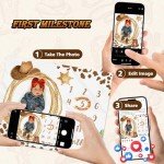 Gicoherero Cowboy Baby Milestone Blanket with Felt Horseshoe Frame Western Theme Cow Print Photo Props My First Rodeo Birthday Party Supplies