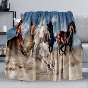 Horse Throw Blanket Gift, Soft Warm Fuzzy Plush Blanket, Smooth Cozy Flannel Blanket for Bed/Couch/Camping (60"x50", Five Horse)