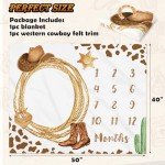 Gicoherero Cowboy Baby Milestone Blanket with Felt Horseshoe Frame Western Theme Cow Print Photo Props My First Rodeo Birthday Party Supplies