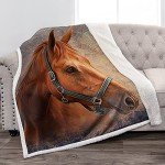 Jekeno Horse Blanket Gifts for Women - Animals Horse Head Print Soft Warm Cozy Fuzzy Sherpa Throw for Kids Girls Boys Adults Christmas Birthdays Present Decor Home Couch Chair Bed Sofa 50"x60"