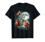3 Horses Howl At The Moon Majestic Equestrian Mountain T-Shirt