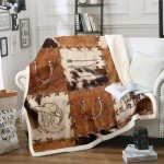 Erosebridal Western Cowboy Fleece Throw Blanket Throw 50"X60" Rustic Horse Cowboy Gifts for Kids Boys Men Women,Farmhouse Cowhide Sherpa Blanket West Country Cow Print Fuzzy Blanket for Bed Brown