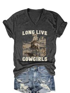 AIMSEN Women Rodeo Cowgirls Shirt Western Cowboy Graphic Tees Vintage Horse Riding Shirts Tops (7# Grey L)