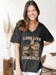 AIMSEN Women Rodeo Cowgirls Shirt Western Cowboy Graphic Tees Vintage Horse Riding Shirts Tops (7# Grey L)