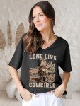 AIMSEN Women Rodeo Cowgirls Shirt Western Cowboy Graphic Tees Vintage Horse Riding Shirts Tops (7# Grey L)