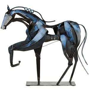 SunBlogs Art Handmade Horse Statue - Unique Rustic Decor for Office & Home - Hand-Painted Metal Sculpture - Perfect Handicraft Gift for Horse Lovers (Blue)