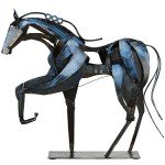 SunBlogs Art Handmade Horse Statue - Unique Rustic Decor for Office & Home - Hand-Painted Metal Sculpture - Perfect Handicraft Gift for Horse Lovers (Blue)