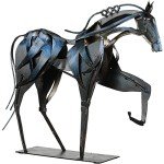 SunBlogs Art Handmade Horse Statue - Unique Rustic Decor for Office & Home - Hand-Painted Metal Sculpture - Perfect Handicraft Gift for Horse Lovers (Blue)