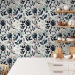 MuralPeel Dark Blue/Yellow Leaf Floral Vintage Ink Navy Plant Peel and Stick Wallpaper Easy Peel Off Self Adhesive Removable Stick on Wall Paper for Kitchen Cabinet Renter Friendly