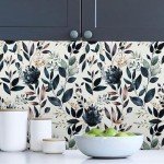 MuralPeel Dark Blue/Yellow Leaf Floral Vintage Ink Navy Plant Peel and Stick Wallpaper Easy Peel Off Self Adhesive Removable Stick on Wall Paper for Kitchen Cabinet Renter Friendly