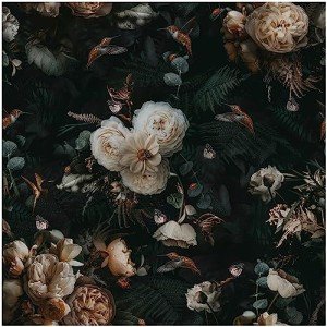 Floralplus Black Floral Wallpaper Peel and Stick Boho Wallpaper for Bathroom Removable Vintage Flroal Wallpapers for Renter Dark Flower Leaf Contact Paper for Cabinet Accent Wall 17.5 x 118 in