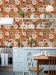 HAOKHOME Boho Peel and Stick Wallpaper Floral Wall Paper Removable for Bedroom Orange/Pink/Orange Contact Paper 17.3in x 9.8ft