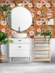 HAOKHOME Boho Peel and Stick Wallpaper Floral Wall Paper Removable for Bedroom Orange/Pink/Orange Contact Paper 17.3in x 9.8ft