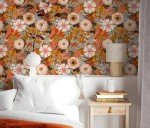 HAOKHOME Boho Peel and Stick Wallpaper Floral Wall Paper Removable for Bedroom Orange/Pink/Orange Contact Paper 17.3in x 9.8ft