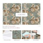 ReWallpaper 17.5in X 23ft Peel and Stick Wallpaper Antique Gold Teal Floral & Birds Self Adhesive Removable Floral Wallpaper for Bedroom Renter Friendly Floral Contact Paper for Walls Cabinets Shelves