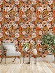 HAOKHOME Boho Peel and Stick Wallpaper Floral Wall Paper Removable for Bedroom Orange/Pink/Orange Contact Paper 17.3in x 9.8ft