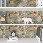 ReWallpaper 17.5in X 23ft Peel and Stick Wallpaper Antique Gold Teal Floral & Birds Self Adhesive Removable Floral Wallpaper for Bedroom Renter Friendly Floral Contact Paper for Walls Cabinets Shelves