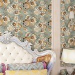 ReWallpaper 17.5in X 23ft Peel and Stick Wallpaper Antique Gold Teal Floral & Birds Self Adhesive Removable Floral Wallpaper for Bedroom Renter Friendly Floral Contact Paper for Walls Cabinets Shelves