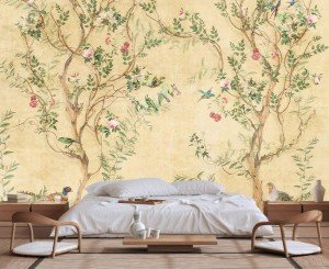 Wmjurel Modern Flower and Bird Pattern Wallpaper, Large Background Wall Mural, Suitable for Bedroom Living Room Background(Non-self-Adhesive)