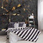 YIHWM -Black and Gold Marbled Fabric Wallpaper Dark Abstraction Art Living Room Bedroom Bathroom Wall Mural- 91"x65"（ not Peel and Stick）