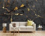 YIHWM -Black and Gold Marbled Fabric Wallpaper Dark Abstraction Art Living Room Bedroom Bathroom Wall Mural- 91"x65"（ not Peel and Stick）