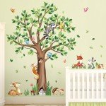 decalmile Woodland Animals Large Tree Wall Stickers Bear Fox Deer Wall Decals Baby Nursery Kids Bedroom Toddler Room Wall Decor (H:135cm/53Inches)