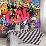 YIHWM -Street Art Graffiti Wallpaper Fabric Wallpaper Living Room Bedroom Bathroom Boys Girls Children's Room Abstract Large Wall Mural- 183"x120"（ not Peel and Stick）